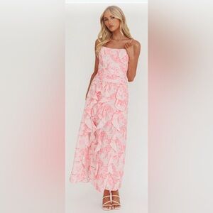 NWT SELFIE LESLIE Serif Ruffle Trim Split Maxi Dress Pink Various Sizes
